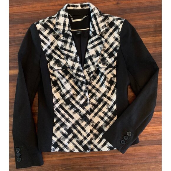 White House Black Market Wool Blend Jacket Black and White Tweed Womens Size 4 - Picture 1 of 2